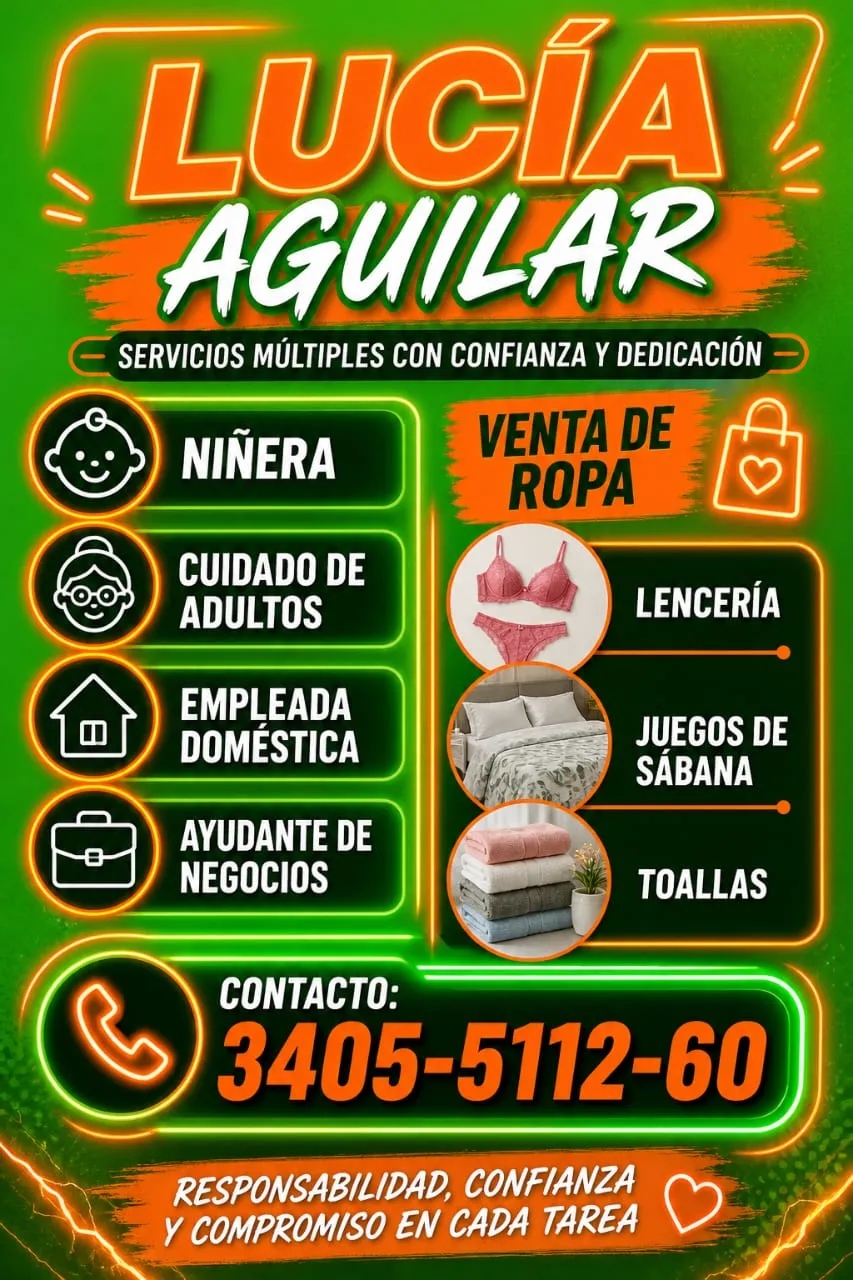 Lencerias, ropa, sabanas, toallas, niñera, cuidados de adultos mayores