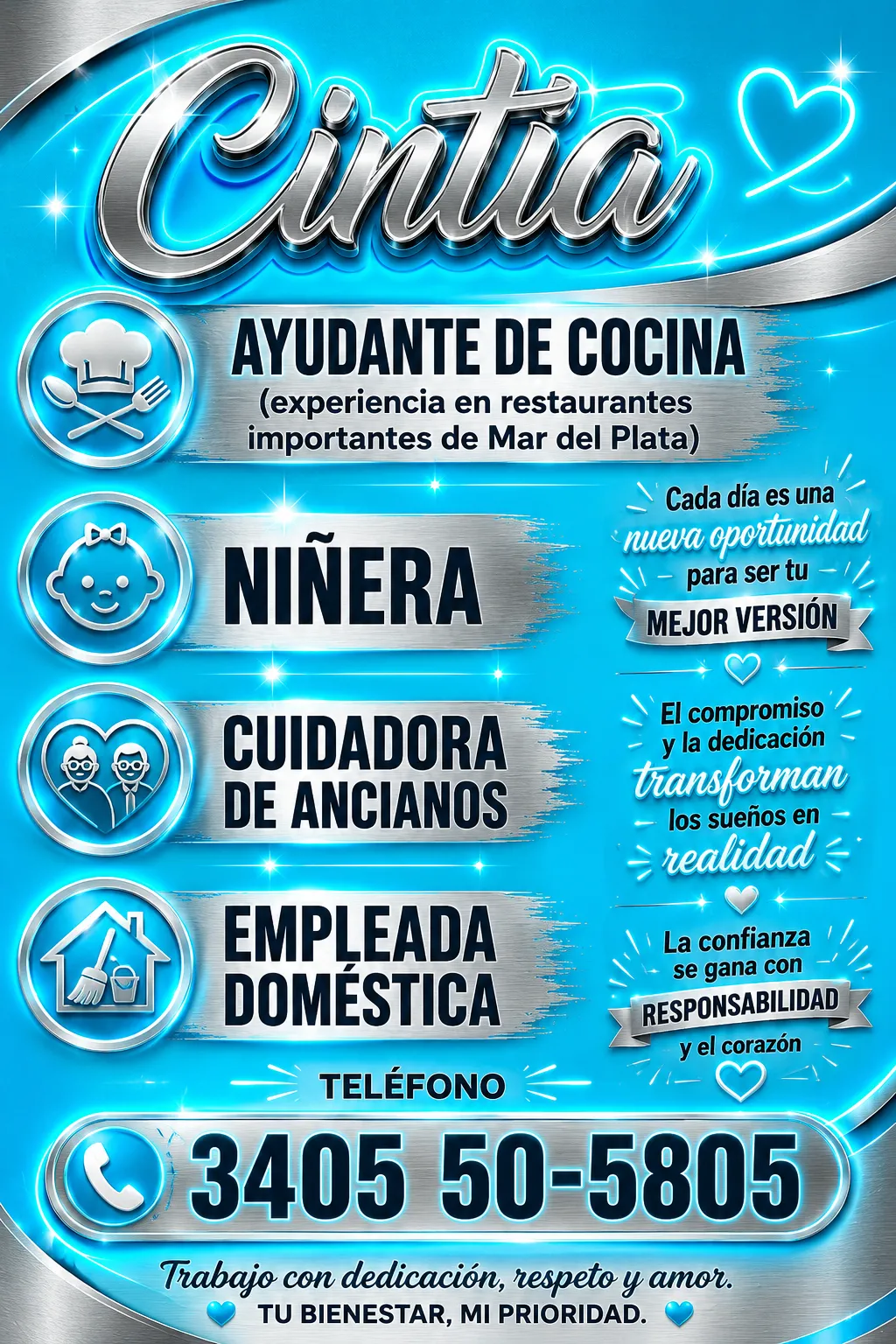 Ayudante de cocina, limpieza y niñera
