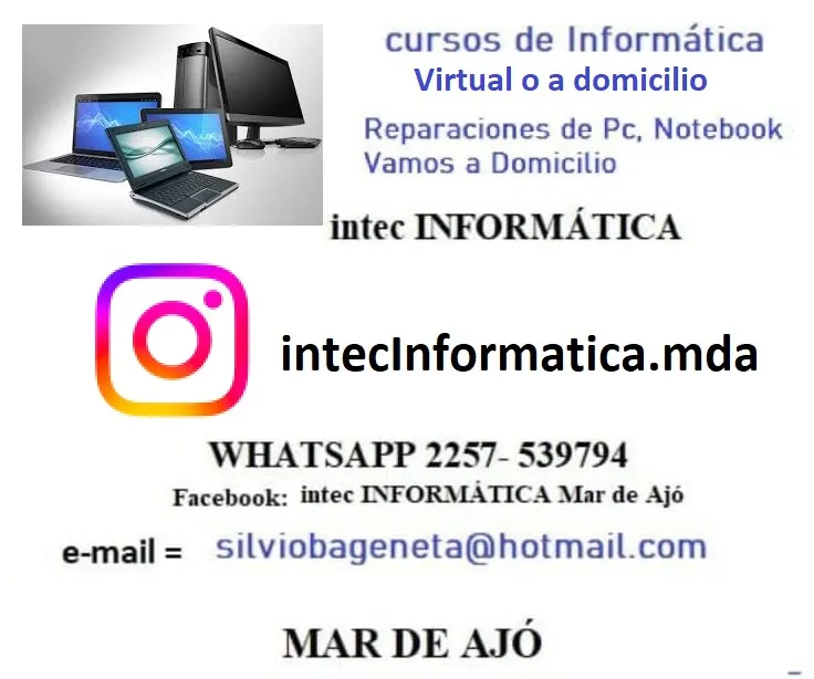 En el Partido de la Costa, Cursos informáticos Virtuales y a domicilio. Reparaciones de Pc, Notebook desde 1993 en Mar de Ajó