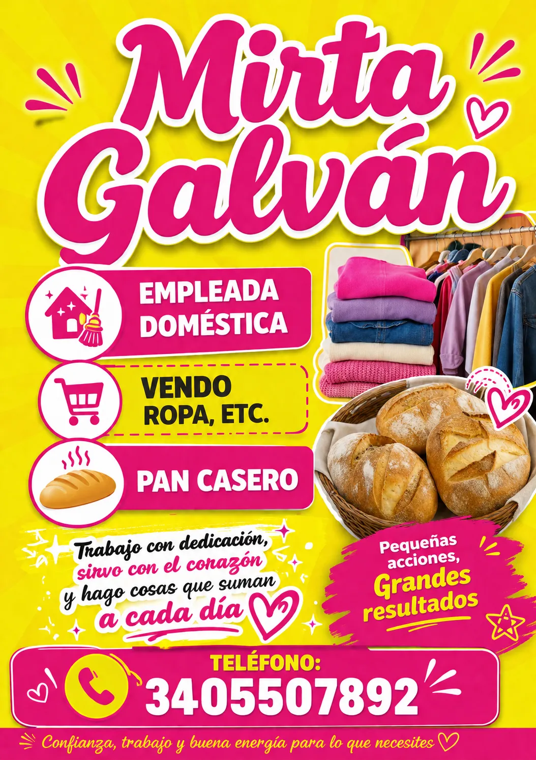 Empleada doméstica y venta de ropa y pan etc